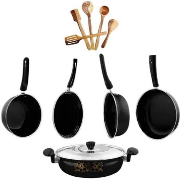 cookpro 11pcs Induction Gas Non-Stick Cookware Set Kadahi,Frypan,Saucepan,Tadka pan,Tawa Induction Bottom Non-Stick Coated Cookware Set