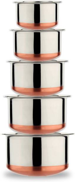 LIMETRO STEEL Set of 5 Copper Bottom Tope Multi Purpose (5 Pieces, 1 Ltr, 1.5 Ltr, 2 Ltr, 2.5 Ltr, 3 Ltr) Cookware Set