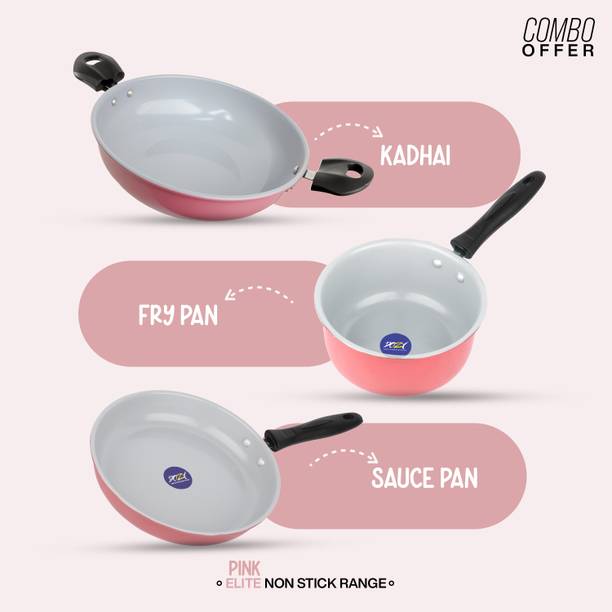 Dozy Aqua Elite Non Stick Cookware Set 3 Pcs ,Kadhai, Fry Pan&Saucepan |Everyday Cook Induction Bottom Non-Stick Coated Cookware Set