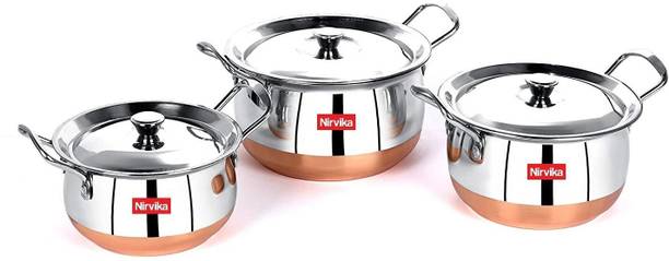 Nirvika 3pc Stainless Steel Copper bottom Handi Set with lid & handle कुकवेयर सेट