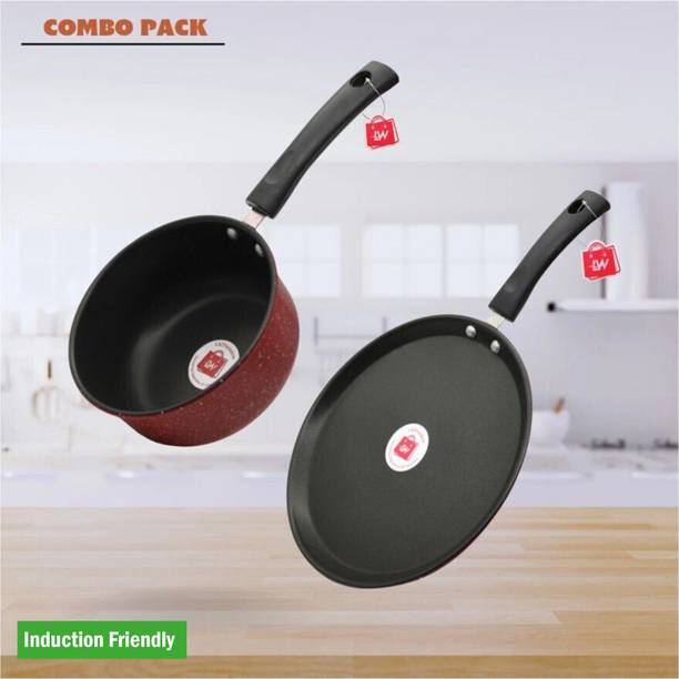 LAZYwindow LAZYwindow Premium Nonstick Cookware Combo - Sauce Pan & Tawa, High Quality Induction Bottom Non-Stick Coated Cookware Set