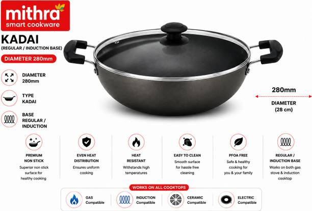 mithra KADAI Induction Bottom Non-Stick Coated Cookware Set