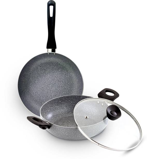 BERGNER Orchid 3-Layer Non-Stick 3 Pcs Cookware Set | Minimal Oil for Healthy Cooking | Induction Bottom Non-Stick Coated Cookware Set