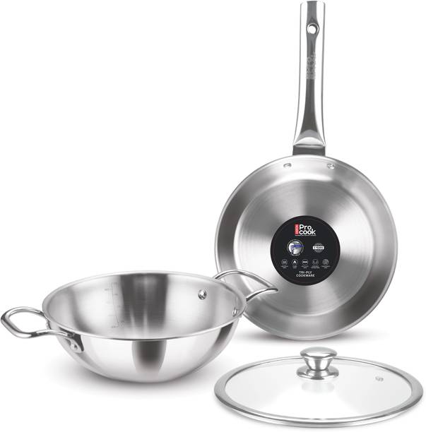 MILTON Pro cook Triply Stainless Steel 3 Pcs Induction Cookware Set 24cm इंडक्शन बॉटम कुकवेयर सेट