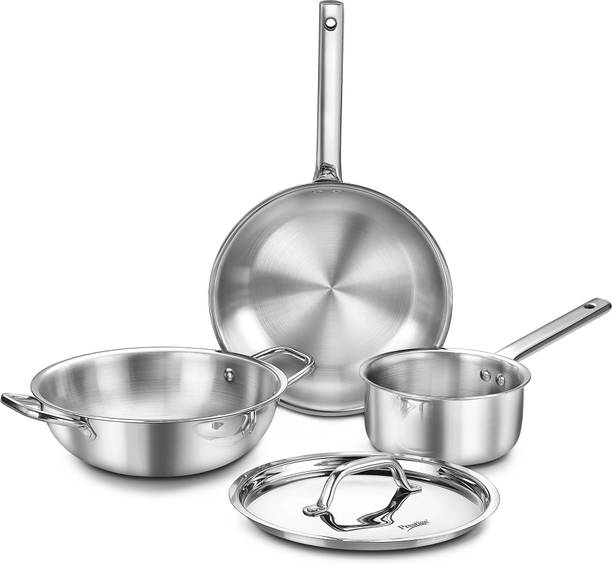 Prestige TriPly 3 pcs BYK-Fry Pan 24cm/1.7L+Kadai 24cm/2.7L SS Lid, Sauce Pan 16cm/1.5L इंडक्शन बॉटम कुकवेयर सेट