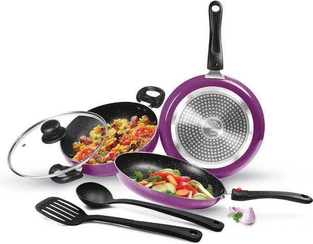 MILTON Pro Cook Kitchen Jewel Plus Granito, Dark Purple Induction Bottom Non-Stick Coated Cookware Set