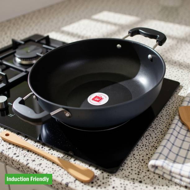 LAZYwindow Induction and Gas-Stove Friendly Nonstick Kadhai 3L (Grey Base) + Surprise Gift Induction Bottom Non-Stick Coated Cookware Set