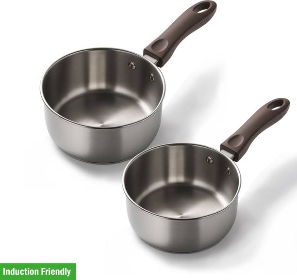 VINOD Stainless Steel Saucepan Set of 2 (1L & 1.8L) | SAS Bottom Induction Bottom Non-Stick Coated Cookware Set