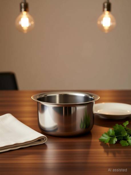 Nirvika 5 Pcs stainless steel tope flat Bottom Container Set/Tope/tapeli/patila/serving bowl cooking Cookware Set heavy Gauge (Capacity 425ml, 550ml, 850ml, 1250ml, 1500ml Approximately) Strong-Durable-Reliable biryani Tope Set (Stainless Steel) Non-Stick Coated Cookware Set
