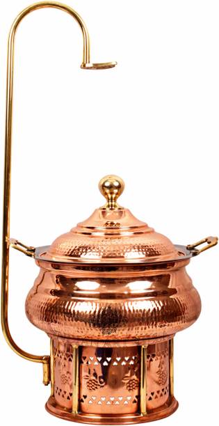 IndianArtVilla Steel Copper Hammered Chafing Dish 8 Ltr. 8 L Round Chafing Dish