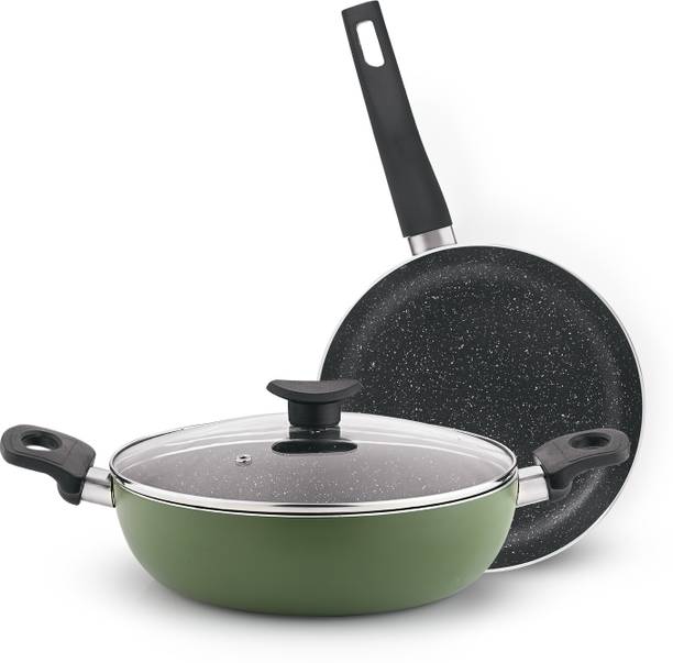BERGNER Dahlia 3-Layer Non-Stick Coating 3 Pcs Cookware Set | Less Oil Use | Induction Bottom Non-Stick Coated Cookware Set