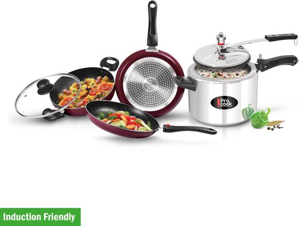 MILTON Pro Cook Kitchen Jewel Set of 3 & Aluminium Induction Pressure Cooker (5L) Induction Bottom Non-Stick Coated Cookware Set
