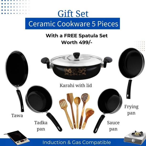 cookpro Cookpro Luxury ( 5 pcs cookware set with 5 pcs multipurpose spatula set Induction Bottom Non-Stick Coated Cookware Set
