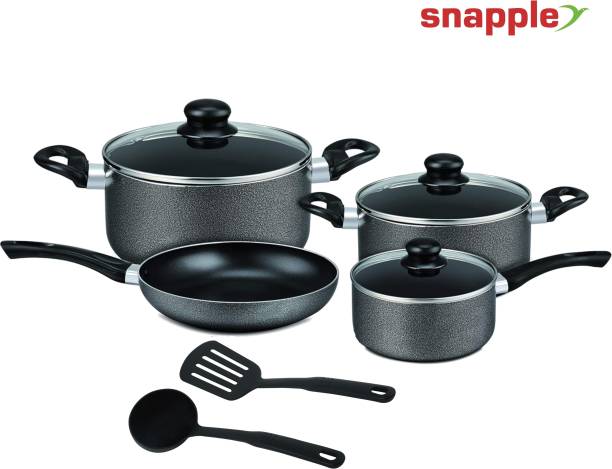Snapple Nonstick Hammer Tone 9 Pcs Festival Gift Set, 5 Layer Non-Stick Coated Cookware Set