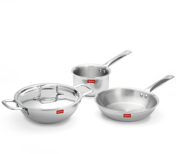 Lifelong Triply Kadai, Frypan & Saucepan for Cooking Induction Bottom Cookware Set