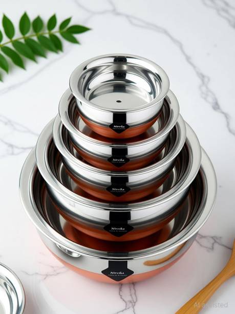 Nirvika Stainless Steel Copper Bottom handi set seving Cooking Bowl set Non-Stick Coated Cookware Set