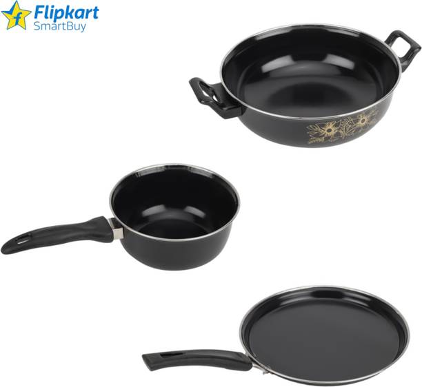 Flipkart SmartBuy Brand New Kitchen Combo Cookware Set - Kadhai, Tawa & Sauce Pan | Induction Bottom Non-Stick Coated Cookware Set