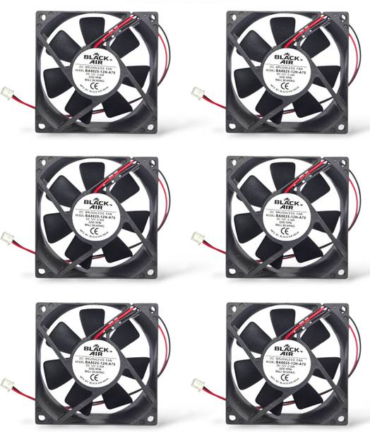 Black Air 80mm High Speed 12V DC Cabinet Fan (Pack of 6) | 3200 RPM | Durable Ball Bearing Cooling Fan Cabinet Cooler