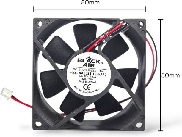 Black Air 80x80x25mm High Speed 12VDC Cabinet Fan (3200RPM) | PREMIUM Durable Ball Bearing Cooling Fan Cabinet Cooler