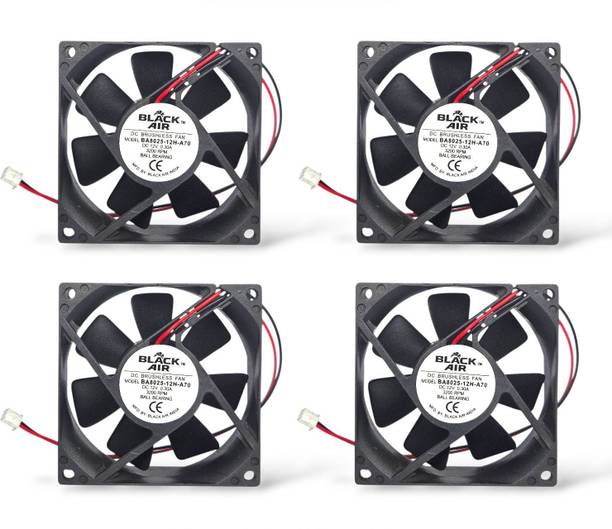 Black Air 80mm High Speed 12V DC Cabinet Fan (Pack of 4) | 3200 RPM | Durable Ball Bearing Cooling Fan Cabinet Cooler