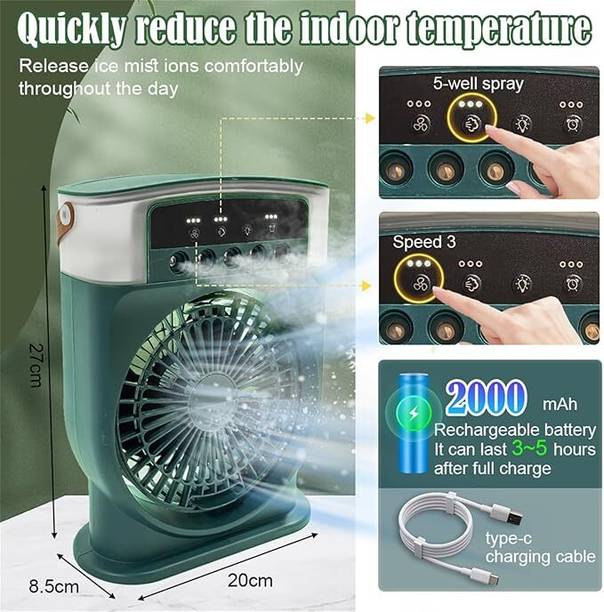 Bilbari Portable Desk Air Cooler Fan, Mini Humidify Air Conditioner with USB Cable Cooling Fan All in one Cooler