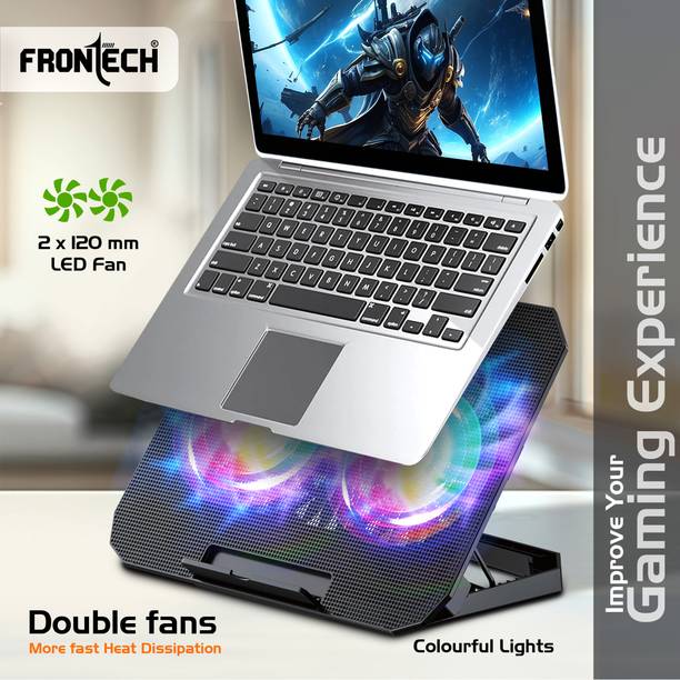 Frontech Laptop USB Cooling Pad with 2 X 120 mm LED Fan| Built in Mobile Stand (CP-0007) 2 Fan Cooling Pad