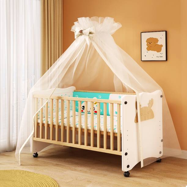StarAndDaisy Multifunctional Baby Wooden Cot Crib Cradle Swing with Mosquito Net Cot
