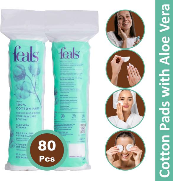 FEALS Cotton Pads For Face Cleansing & Makeup Remover Wipes (80 Rounds) (Pack of 1)