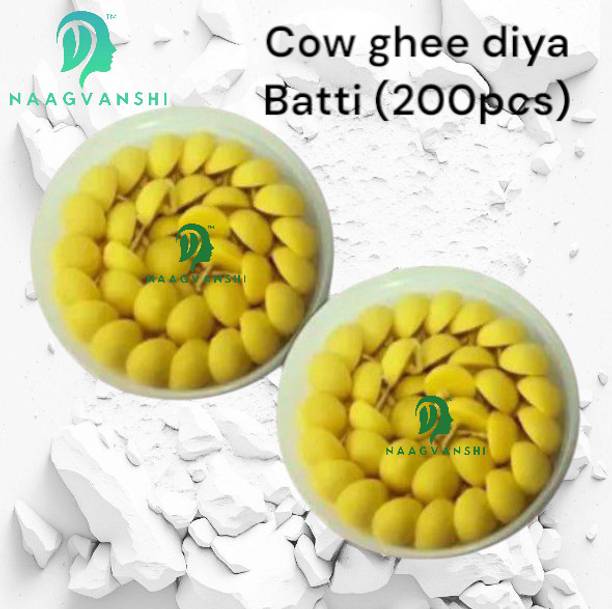 Naagvanshi Wax-Free Desi Ghee Diya Batti – 200 Handmade Wicks for Daily Pooja Cotton Wick
