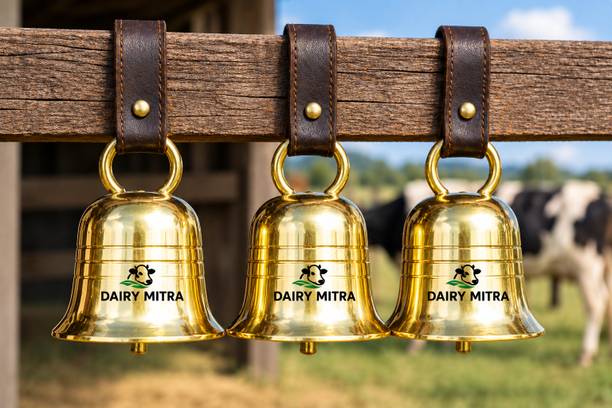 dairy Mitra DAIRY MITRA Pack of 3 Bells for Cow, Buffalo & Goat/Sheep | Brass Finish Ghanti Handheld Cowbell