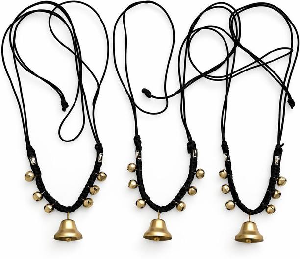 dairy Mitra Handmade Cow/Buffalo/Goat/Sheep Bell Necklace with Black String |Set of 3 | Mountable Cowbell