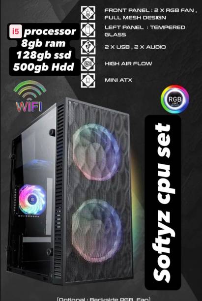 SOFTYZ prosseor i5 3470-RAM 8GB DDR4-128G SSD-500gb hdd INTEL CORE I5 3470 (8 GB RAM/3.60GHZ Graphics/500 GB Hard Disk/256 GB SSD Capacity/Windows 11 Pro/1 GB Graphics Memory) Gaming Tower with MS Office