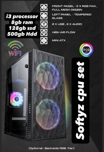 SOFTYZ processor i3 3220-8gb ram-128 gb ssd-500gb hdd INTEL CORE I5 3220 (8 GB RAM/3.60GHZ Graphics/500 GB Hard Disk/128 GB SSD Capacity/Windows 11 Pro/1gb GB Graphics Memory) Gaming Tower with MS Office
