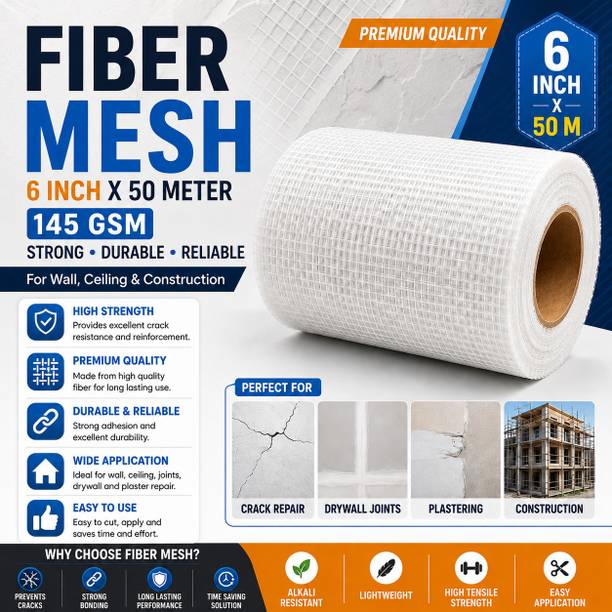 Primo Cleats 6 Inch 145 GSM Fiber Mesh Tape 50m for Waterproofing Plastering Wall Repair Crack Filler