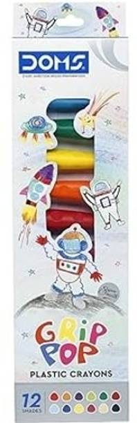 DOMS GRIP POP Plastic Crayons Set | 12 Vibrant Colors for Drawing & Coloring for Kids