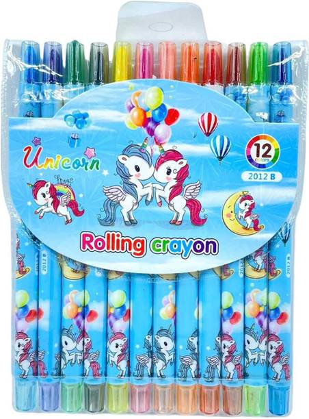 AARNASHOPPE UNICORN Rolling Non Toxic Coloring Crayons for Kids, Return Gift (12 Colors)