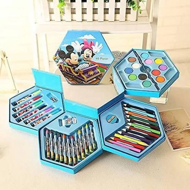 Gorofy Mickey 46 Pcs Art for Kids | Colors Box, Pencil Crayons, Water Color Sketch Pens