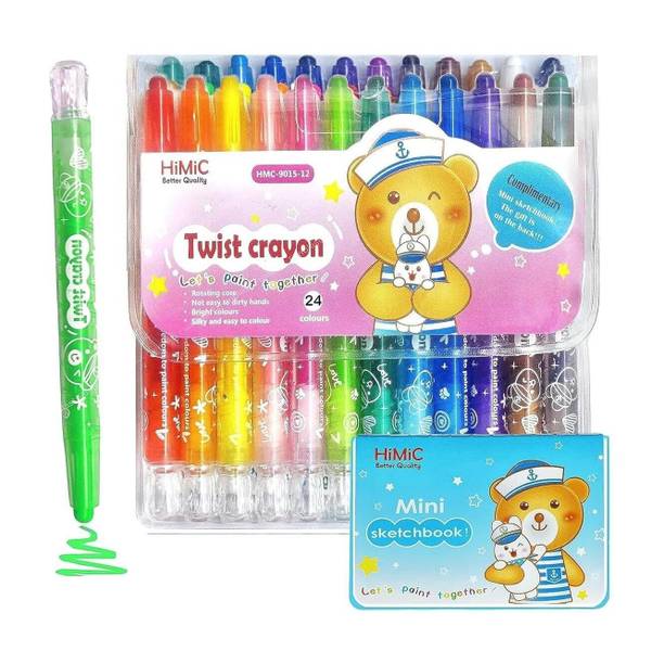 Jaravik Twist Crayons For Kids - 12 Pcs Crayon Set with mini sketchbook