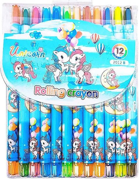 Poohan UNICORN TWISTING ROLLING CRAYONS COLOURS FOR KIDS DRAWING ART & CRAFT PACK OF 12