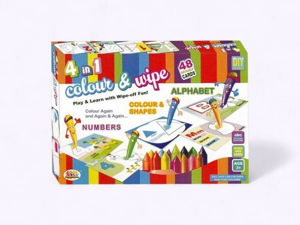 ANYRAENTERPRISES 4 in 1 Colour & Wipe Educational Flash Cards for Kids