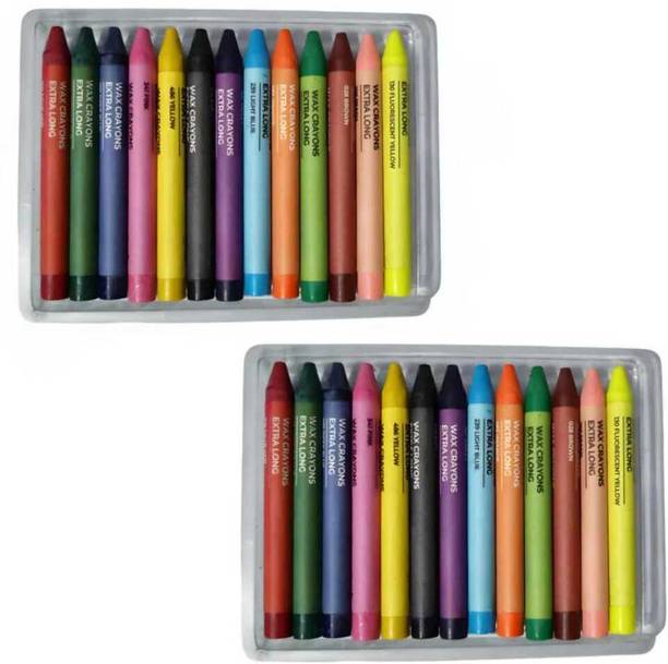 VUVAIL Wax Crayons Extra Long 13 Shades Pack Of 2(26 Pcs) Bright| School Art Project