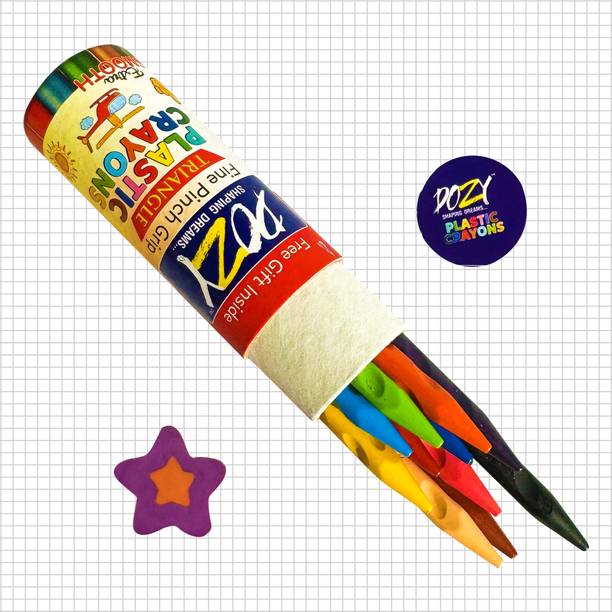 Dozy 12shades Erasable Plastic Crayon Round Box|Pinch Grip|Even Shading|Gift Inside
