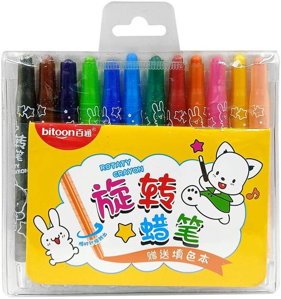 Litvibes Rotatable Crayons Set With Mini Drawing Book Bright Colors Non-Toxic For Kids