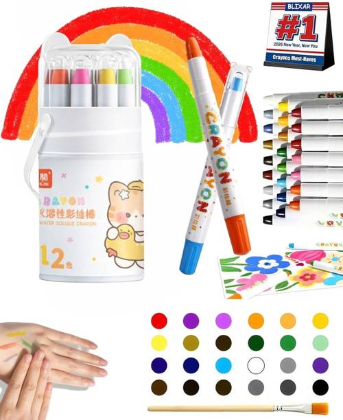 MCFIY Twist Crayons 12 Colors and 10 sticker, Washable, Water-Soluble, 3-in-1 Crayon