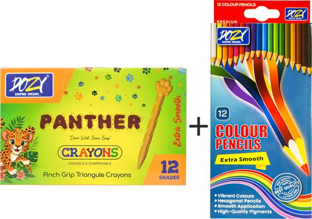 Dozy Panther Crayons & Colour Pencils Combo(Pack of 2