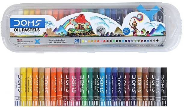DOMS 25 Shades Oil Pastel with Case Smooth color intermixing Free scrapping tool