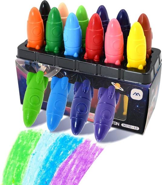 Samvardhan 12 Rocket Shaped Crayons for Kids –Non-Toxic Washable ,Easy Grip