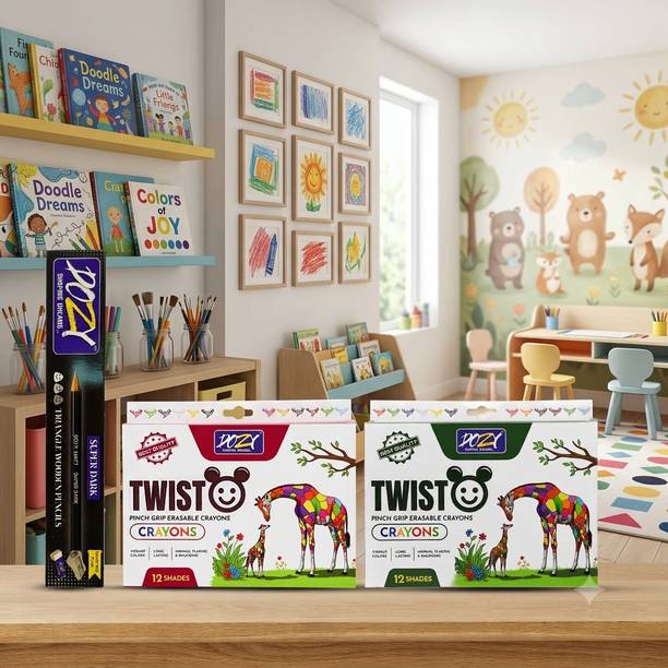 Dozy Twist Crayons (12 Colors) and Matt Black Pencils