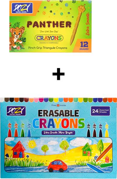 Dozy Panther 12 Shades Triangle & 24 Shades Erasable Crayons Combo Pack Set