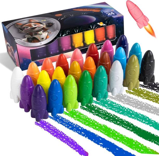 Samvardhan 24 Rocket Shaped Crayons for Kids –Non-Toxic Washable ,Easy Grip